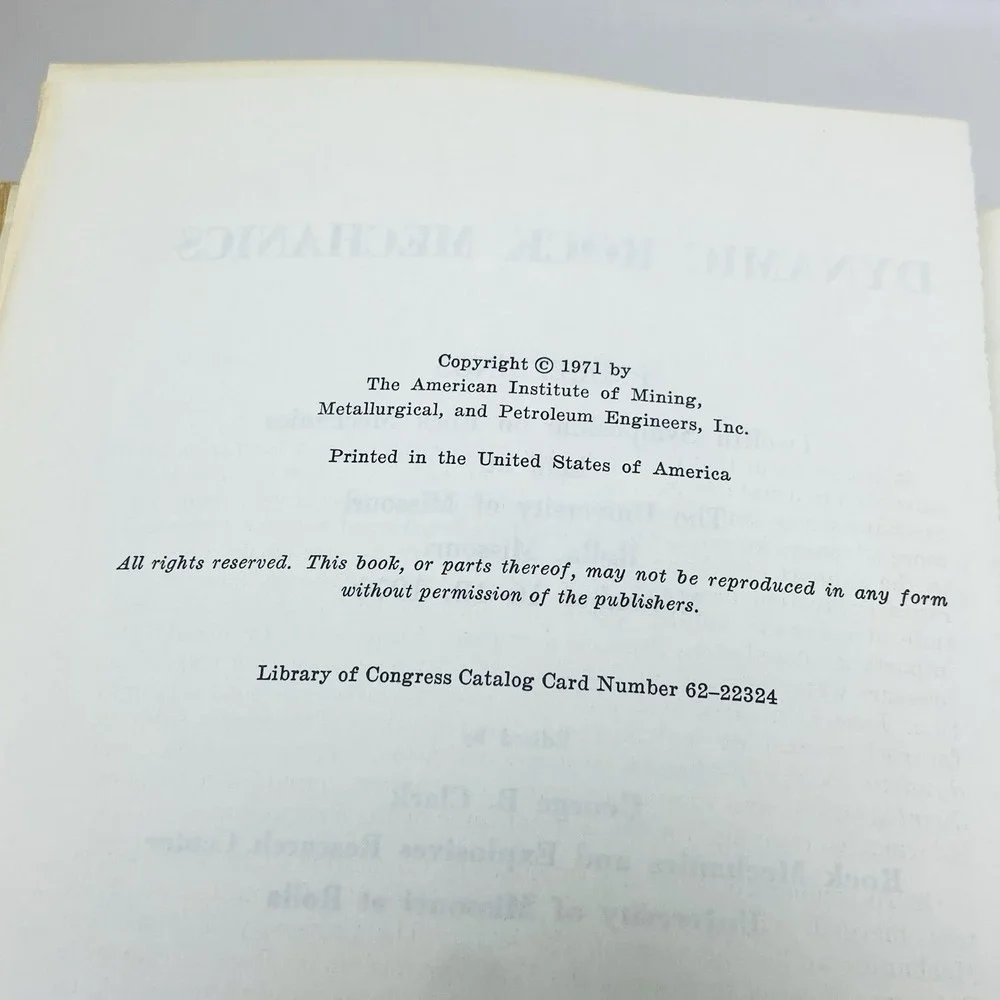 Dynamic Rock Mechanics 12th Symposium Edited by George‎ B. Clark Hardcover 1970s